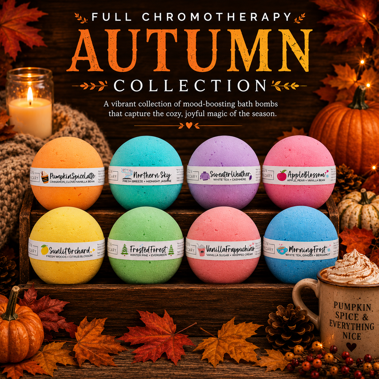 Full Autumn Chromotherapy Bath Bomb Set (96 Bath Bombs)