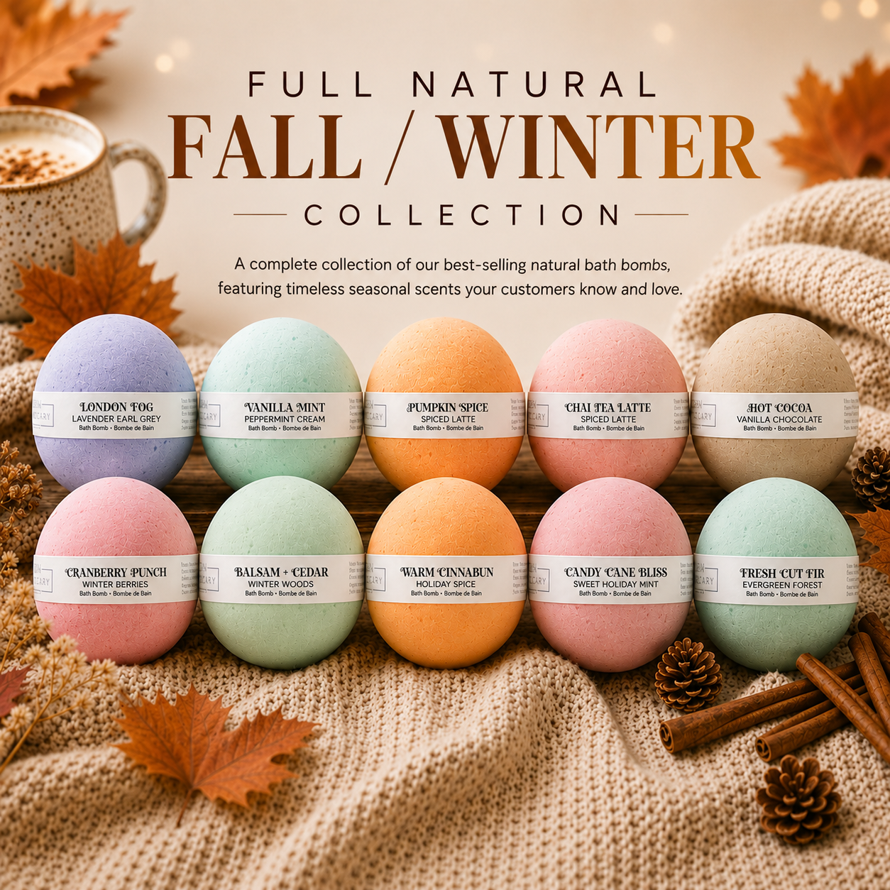Full Collection Natural Fall/Winter Bath Bomb Set (120 Bath Bombs)